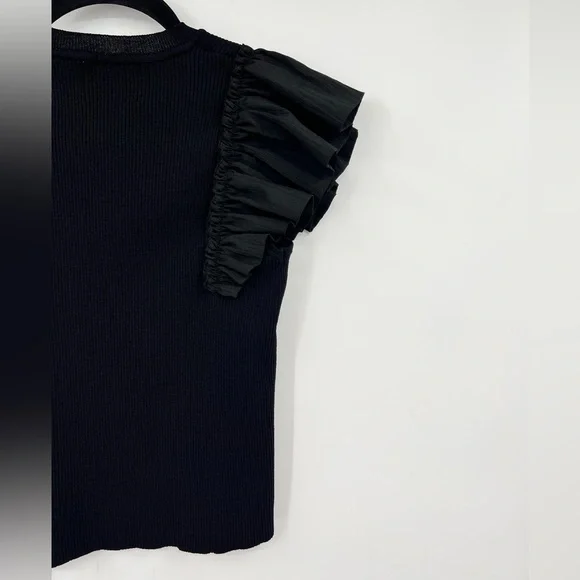INDUSTRY Republic Clothing Ruffle Sleeve Top Crew Neck Solid Black Size Medium - Picture 6 of 10